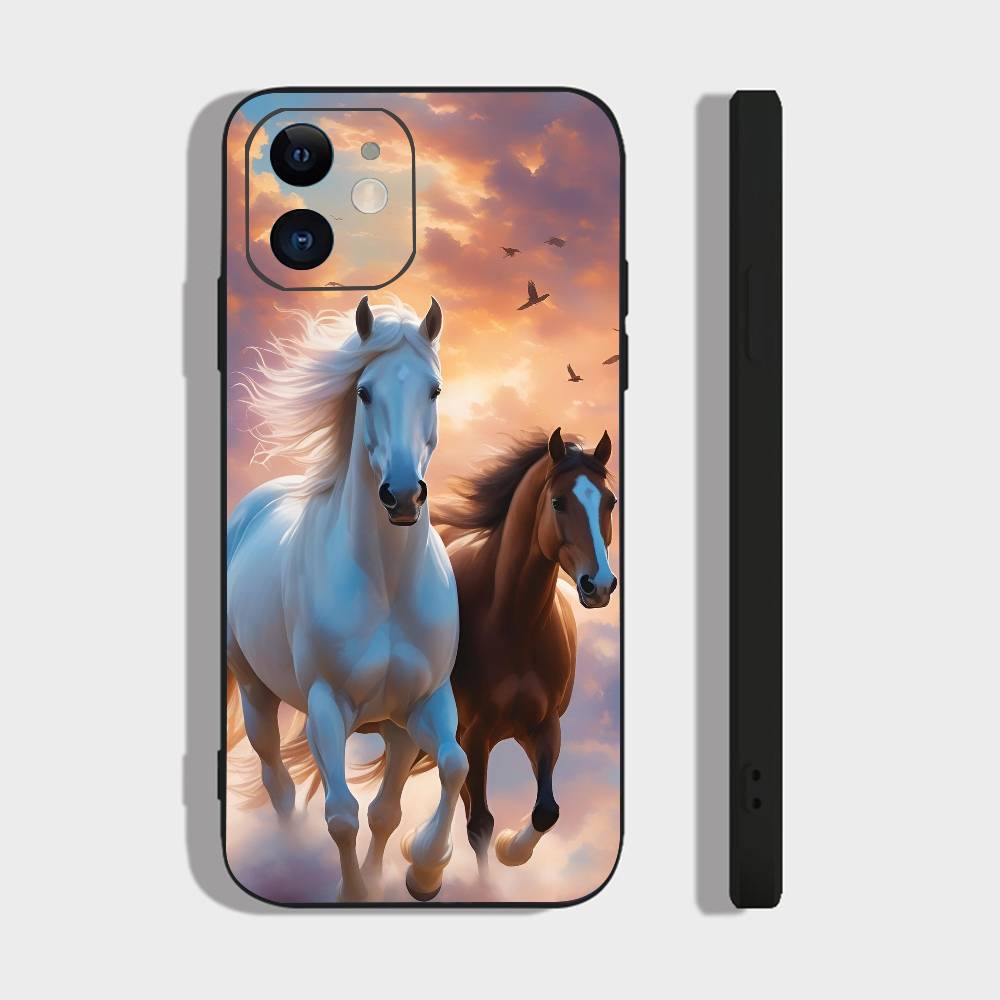 Животное Скачущая Лошадь Для IPhone 13,17,11,12,16,14,15,Plus,Pro Max Мягкий Силиконовый Черный Чехол Для Телефона