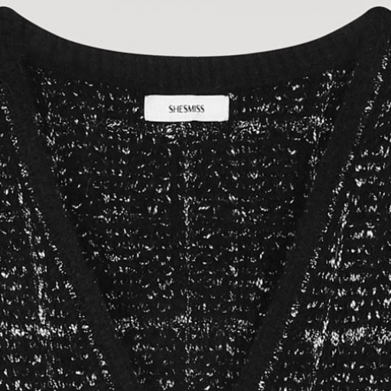  She S miSS  looSe Fit Check V Neck Cardigan SSkcdo41120 Bk