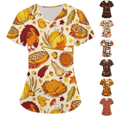 Женская мода с v-образным вырезом, короткими рукавами и карманами, топы с принтом