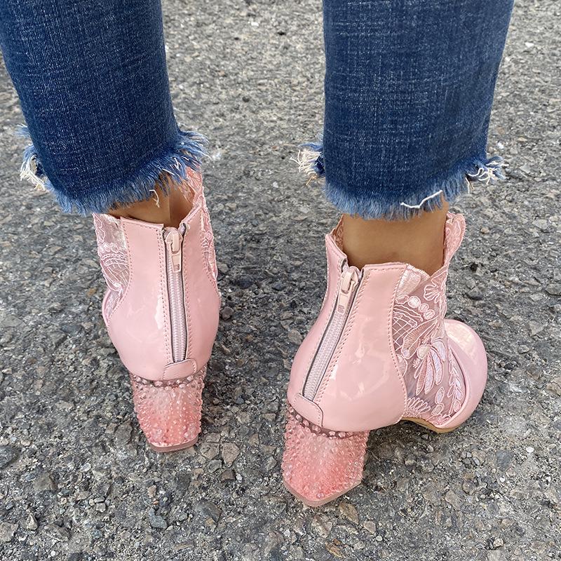 Весна 2021 года, корейские кружевные цветочные сетчатые римские босоножки на высоком каблуке с кристаллами