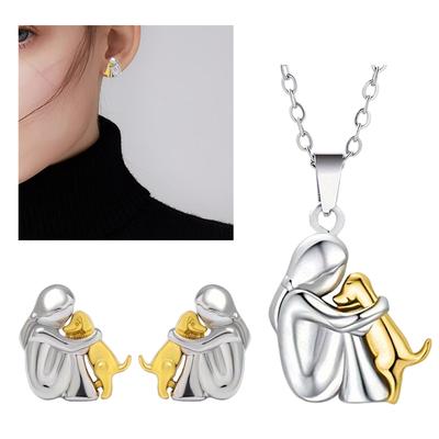 Кулон-ожерелье/серьги «Девушка обнимает собаку» ручной работы, украшение-символ дружбы, стильный аксессуар с животным для любителей питомцев