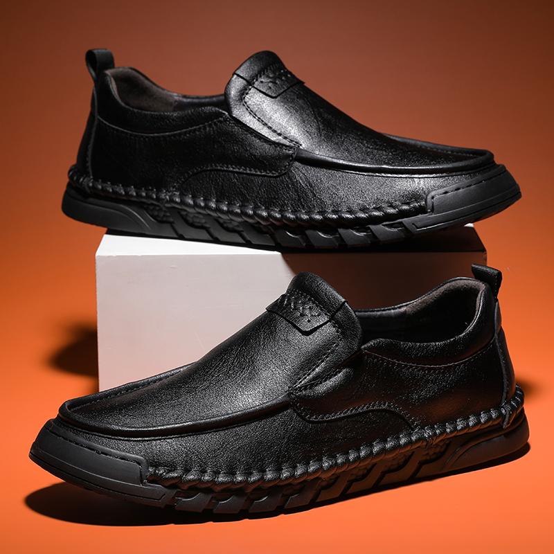 Fashion Genuine Leather Men's Loafers Non-Slip Slip On Walking Flats Breathable Outdoor Casual Shoes Male Work Office Driving Footwear