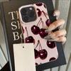 Чехол для телефона винно-красный с рисунком вишни, текстурой личи для iPhone 17 Pro Max 11 12 13 14 15 16 17 Air 15 Plus X XS XR 16E, мягкий чехол