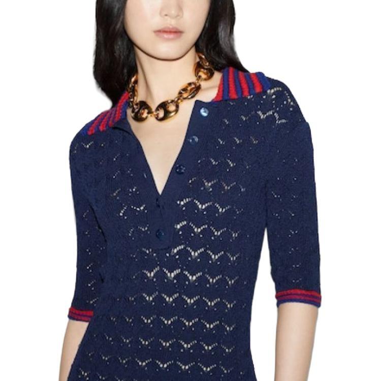 (WMNS) Gucci Cotton Lace Polo Dress 'Dark Blue' Women's 792041-XKD4C-4735