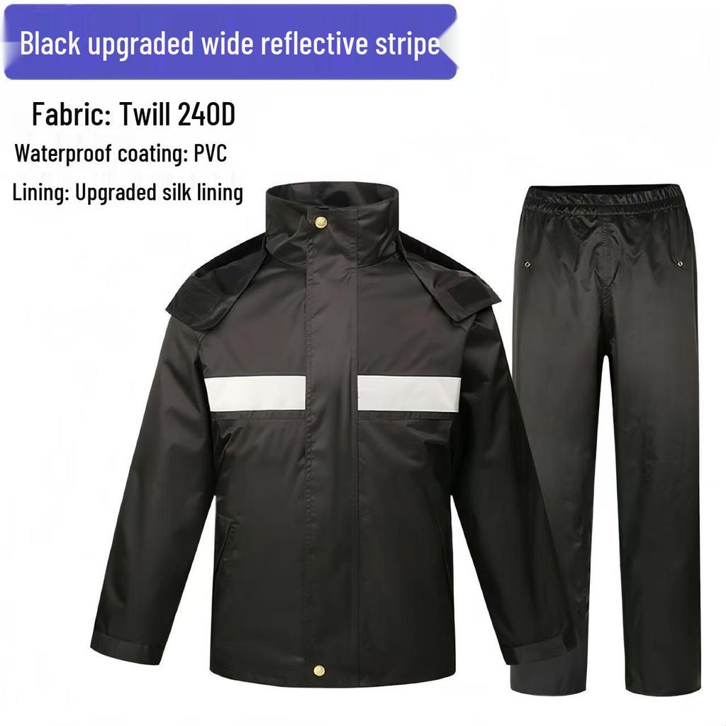Темно-синий светоотражающий дождевик и брюки для мужчин - Водонепроницаемый, Утепленный, Раздельного типа, Идеально подходит для работников служб безопасности и санитарии
