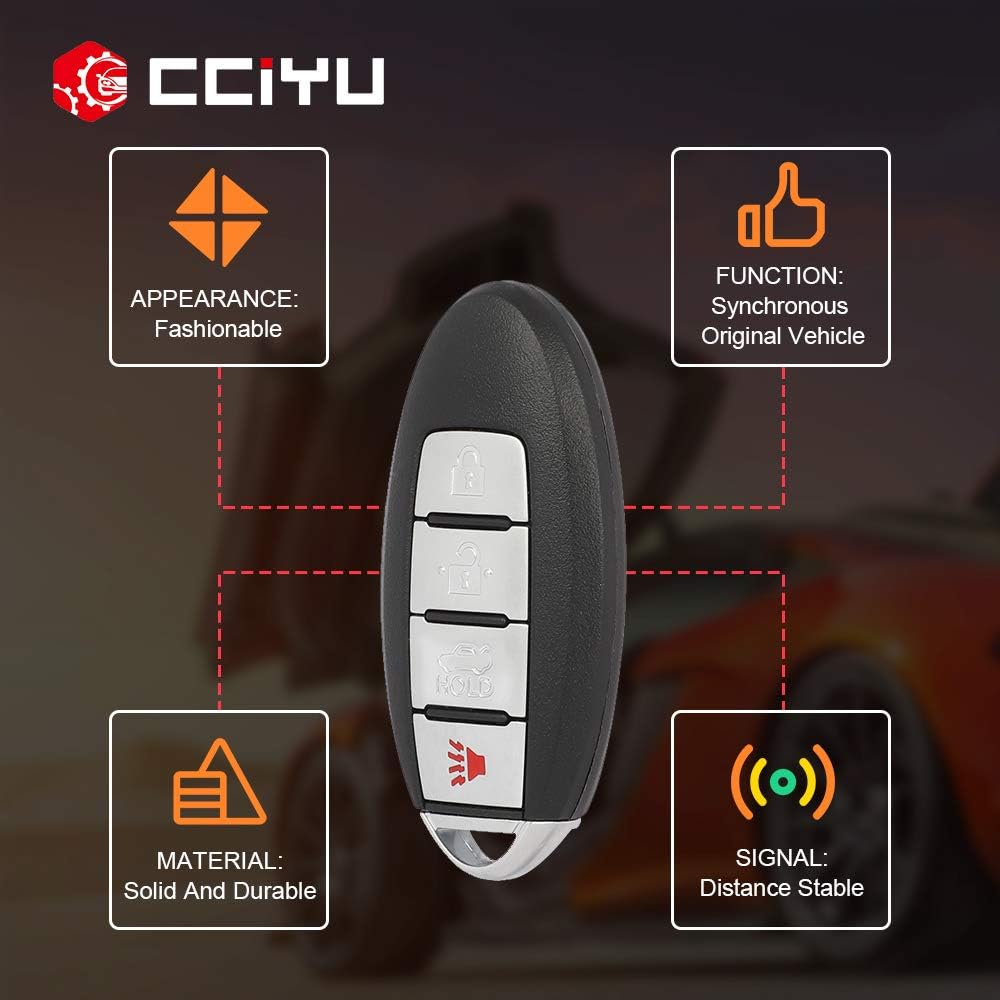cciyu X 1 Remote UNCUT ignition key fob 4 Buttons Keyless Entry Remote Fob 433 MHZ 46 chips 11 12 13 14 for Infiniti M37 M56 M35h QX56 QX40 with