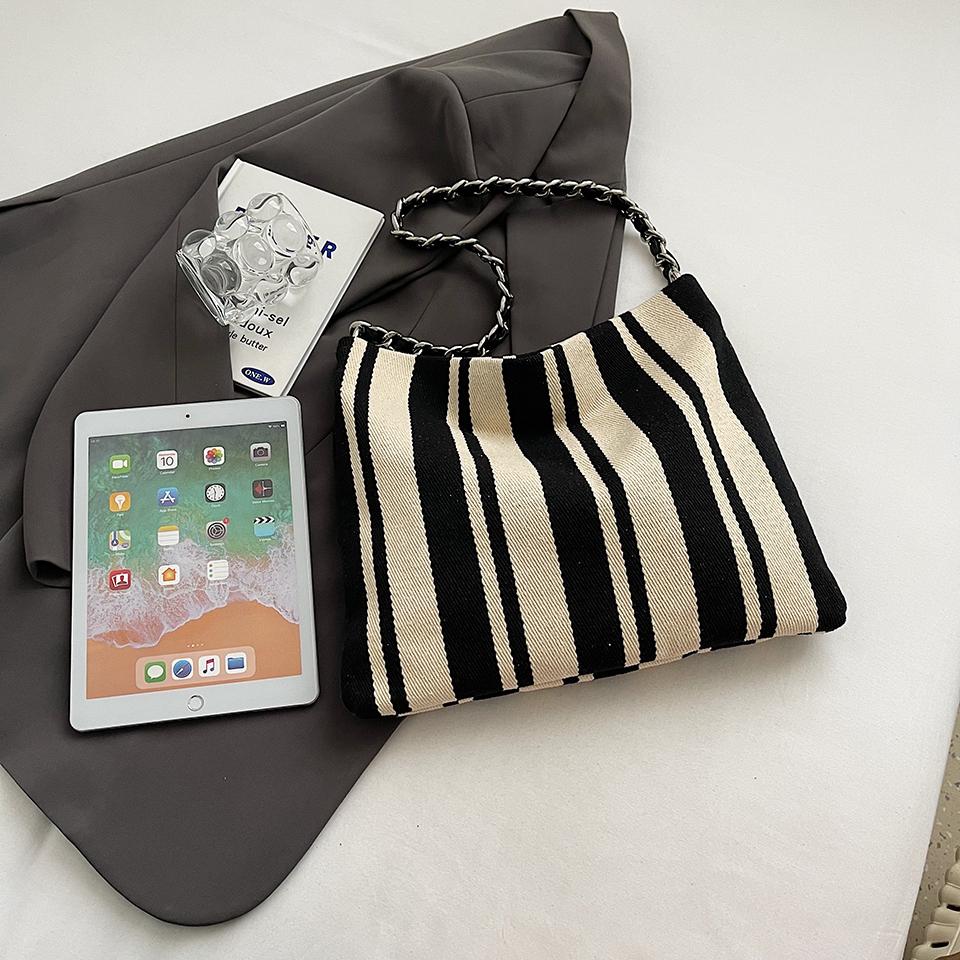 1 Piece Large Capacity Chain Bucket Bag Fashion Work Stripe Commuter Bag Shoulder Women's Bag