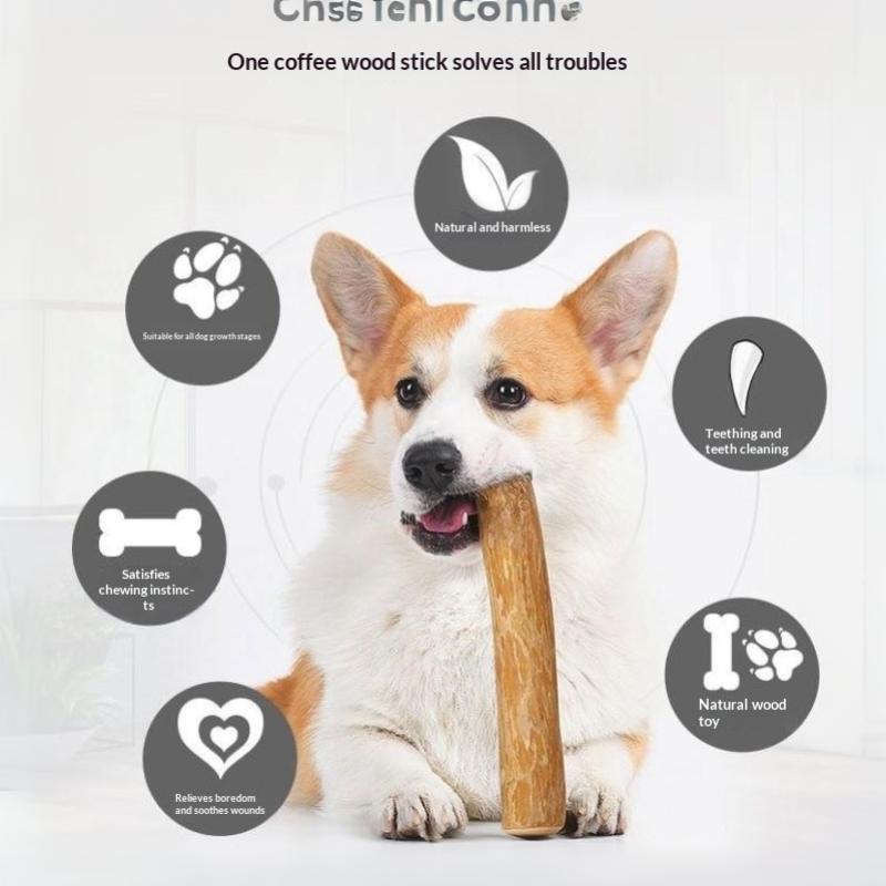 Natural Coffee Wood Dog Molar Chew Toys Safe Non Splinter Stick Stress Relief for Teething Puppies Small Breed Dog Daily Play