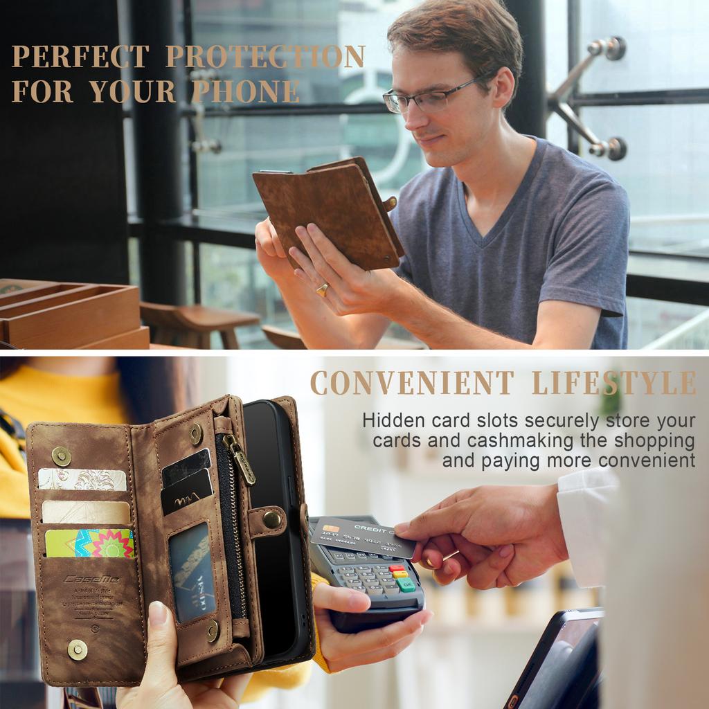 Suitable for Apple 11 phone case, 2-in-1 iPhone 17 phone leather case with magnetic card slot, 13 Pro Max flip cover case