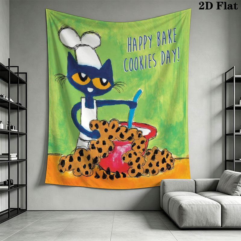 Pete Cat Dream Wall Hanging Printed Fabric Blanket Decorative Tapestries for Bedroom Living Room Home Decor