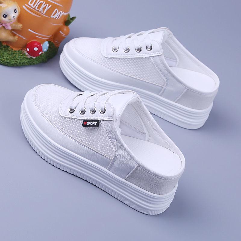 Women's Mules Shoes For Women 2024 Comfortable Wedge Heel Shoe Cute With Premium Platform Slippers Slipper Heeled White