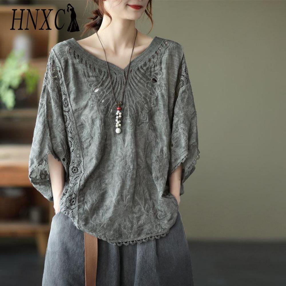 HNXC Women's Fashion Casual Solid Color Print Short Sleeve O Neck Blouses & Shirts