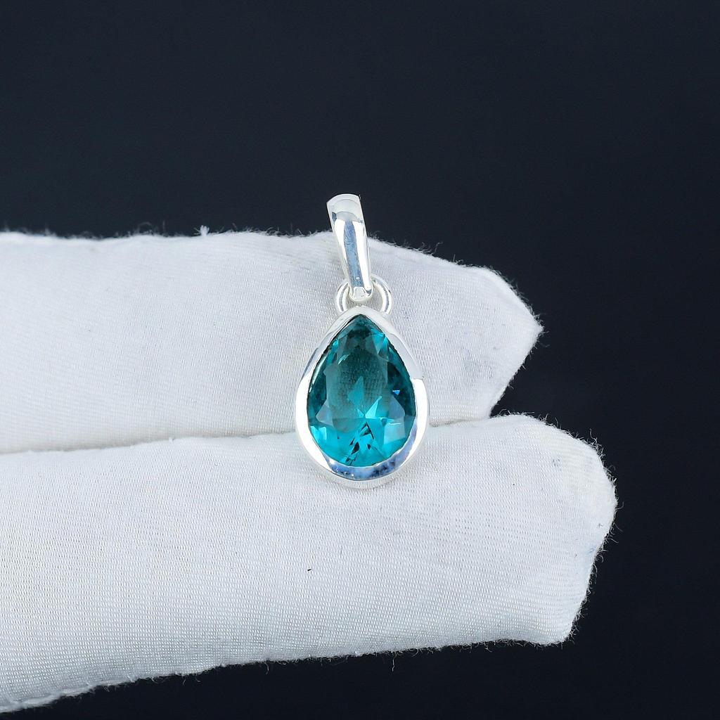 Серебряный кулон Siwss с голубым топазом и драгоценным камнем из стерлингового серебра 925 пробы — дизайн груши ручной работы, повседневная одежда, минималистичный подарок для любимого человека