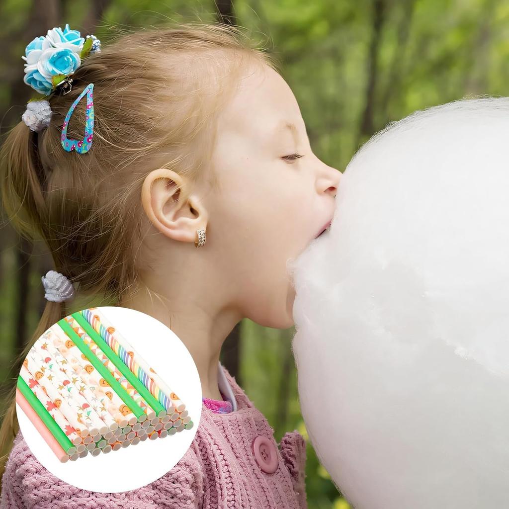 Cotton Candy Sticks, 50 Pcs Cotton Candy Cones, Colorful Cottons Candys Supplies Paper Straws Cones, Cottons Candy Holder Stick Paper Straw Cones for