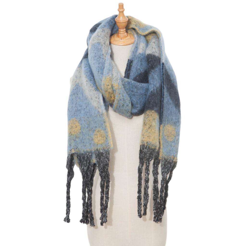 Female Warm Shawl Autumn Winter Thick Love Wave Print Scarf Tassel