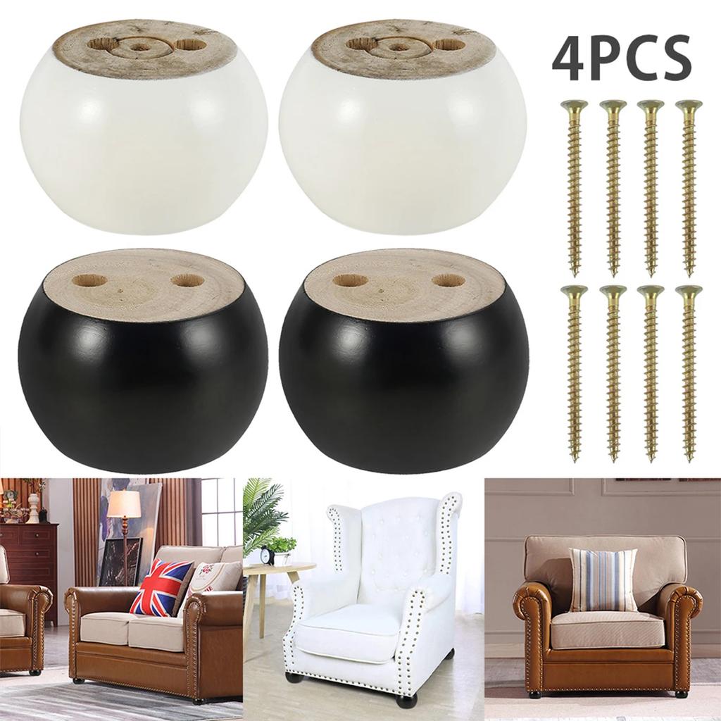 4Pcs Wooden Furniture Legs 10 CM Rounded Solid Wood Sofa Feet with Screws for DIY Chair Cabinet Table Feet Replament Set