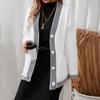 2024 European And American Autumn And Winter Women'S Knitted Sweater With Striped Contrasting Color V-Neck Single Breasted Cardigan Sweater