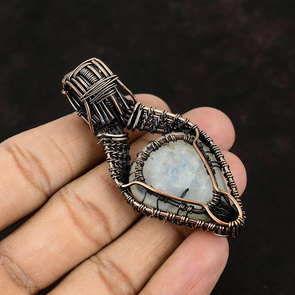 Подвеска из лунного камня «Дерево жизни», медная проволочная обертка, медный лунный камень, ювелирные изделия ручной работы, подвеска из драгоценных камней, медные ювелирные изделия, подарок для матери