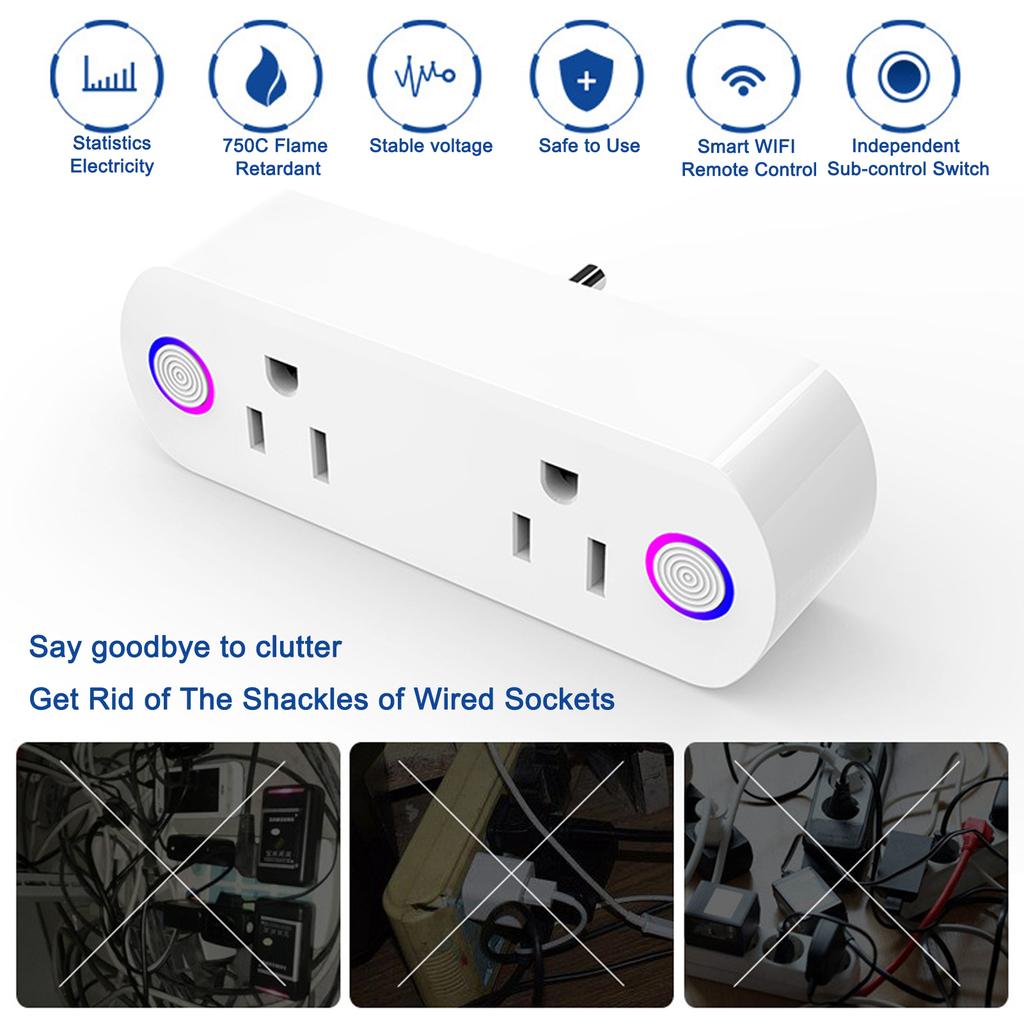 2 In 1 Smart Plug Socket Wireless Dual Power Socket with APP and Voice Control Timing Switch