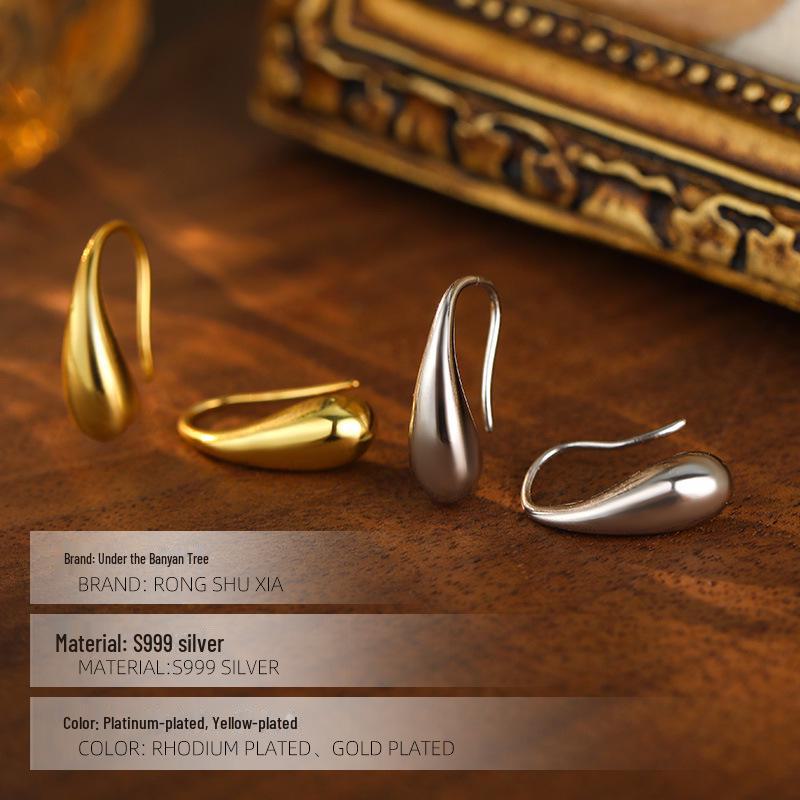 Серебряные серьги-капли Banyan Tree S999 — минималистичная элитная мода осень/зима для женщин.