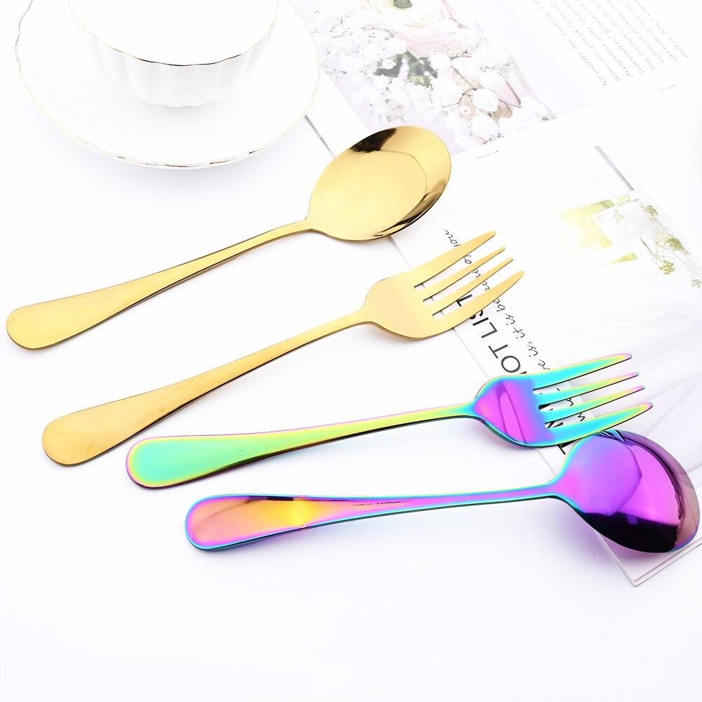 2Pcs Mirror Gold Cutlery Set Service Spoon Fork Dinnerware Cutlery Set Stainless Steel Kitchen Buffet Dinner Restaura Tableware