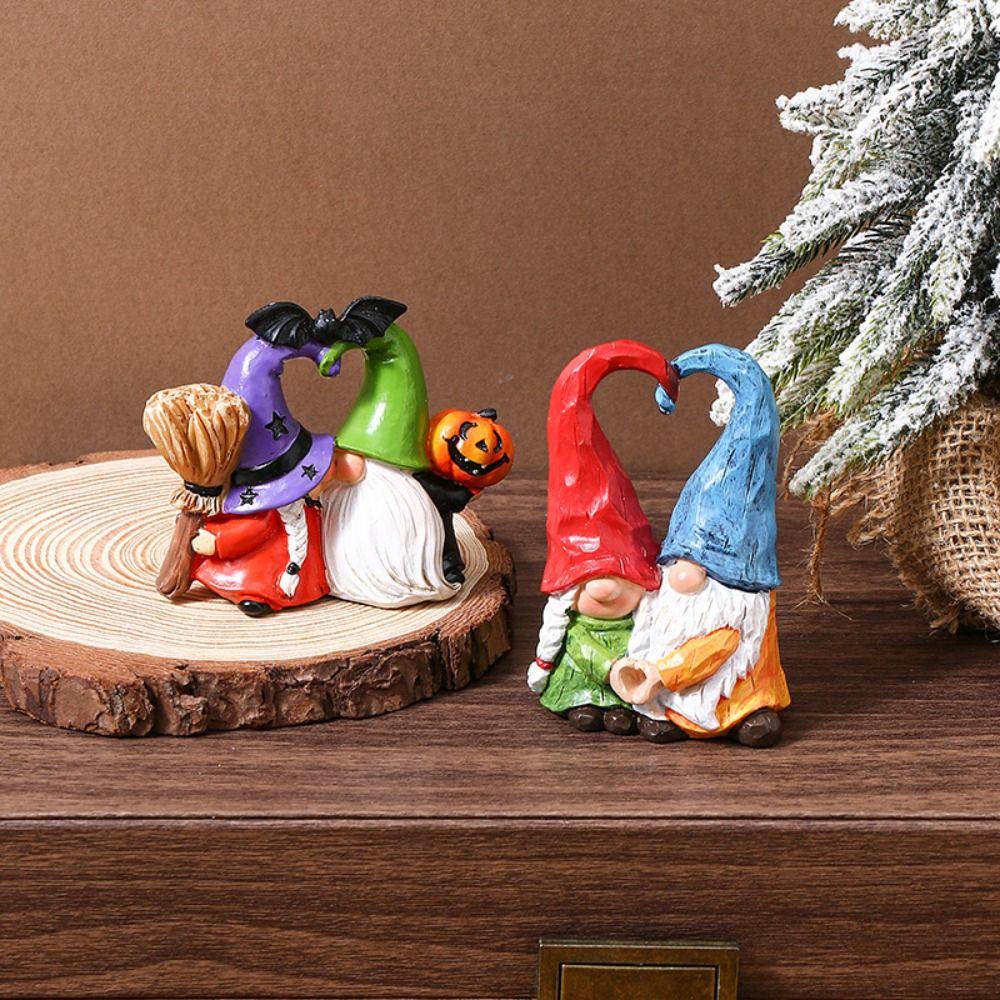Handmad Couple Dwarf Ornaments Resin Dwarf Spirit Heart Shape Figurines  Desktop Decorative