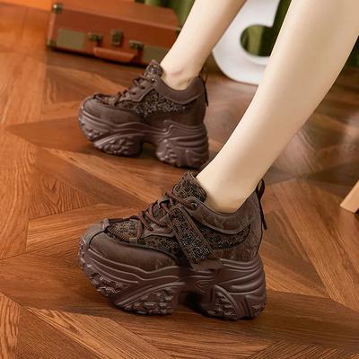 Модные женские повседневные кроссовки на платформе, каблук 10 см, весна 2025, спортивная кожаная обувь, блестящие кроссовки, массивные кроссовки, zapatos mujer