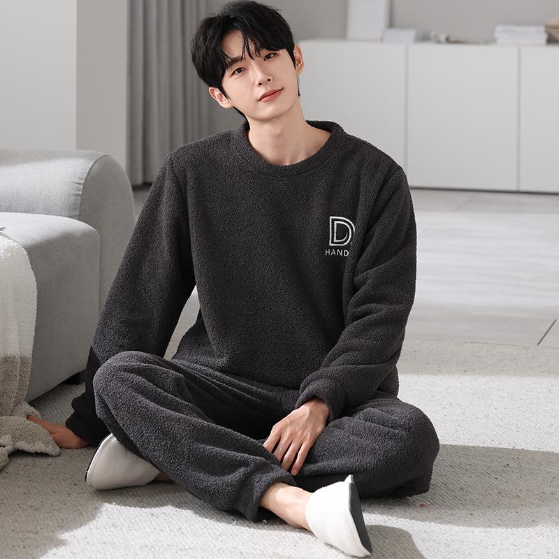 Парные пижамы осень и зима полуфлис женская красная рождественская свадебная для молодоженов мужской зимний коралловый флисовый костюм