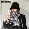 Winter New Warm Checkered Scarf WomenS Versatile Color Contrast Students Thickened Thousand Bird Pattern Dual-Use Scarf Shawl