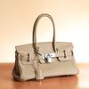 High Quality New Long Leather Silver Buckle Hand-held Platinum Bag For Women+top Layer Cowhide Fashionable High-end Handbag