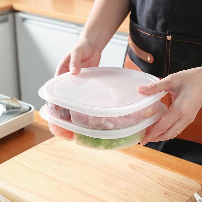 4-секционный прозрачный пластиковый контейнер для хранения продуктов в холодильнике с крышкой, герметичный контейнер для сохранения свежести для морозильной камеры, свежих фруктов, кухонный органайзер