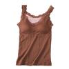 Women Vest V-Neck Sleeveless Padded Underwear Vest Solid Color Lace Trim Elastic Bottom Vest Winter Daily Wear