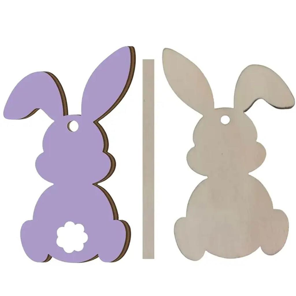 24Pcs Easter Bunny Tree Ornaments Easter Wooden Hanging Decor 12 Color Embellishments For Tree Wood Bunny Tags Shape Cutouts With String For Party2D