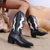 Модные разноцветные ковбойские сапоги до колена, женские сексуальные туфли в стиле вестерн с острым носком, женские сапоги больших размеров на толстом каблуке до середины голени 43