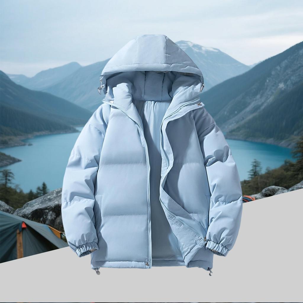 Men's Fleece-Lined Down Cotton Jacket - Loose Hooded Style With Zip Pockets, Warm, Casual & Versatile