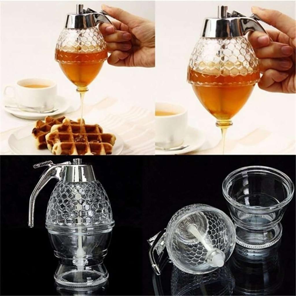 Multifunction Transparent Honey Juice Syrup Drip Dispenser Kitchen Container Jar Pot 200ML AVE