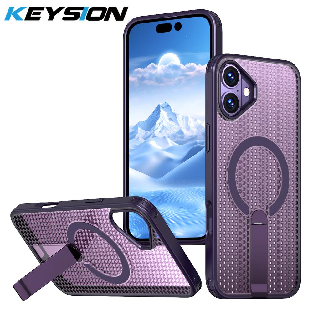 KEYSION Полый чехол с охлаждением MagSafe для iPhone 16 Pro Max 16Plus, магнитный, скрытая подставка, противоударный чехол для телефона