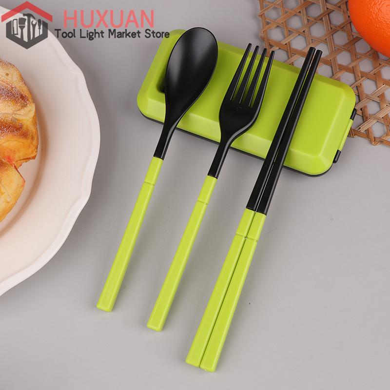 Набор столовых приборов 3 в 1 из портативного АБС-пластика Складная складная ложка вилка палочки для еды набор с коробкой Пикник Кемпинг Путешествия Набор посуды