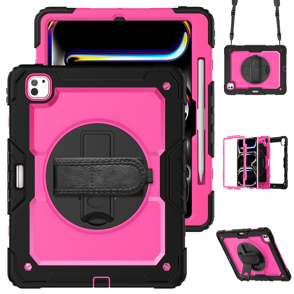 Для iPad Про 13 (2024) Чехол-подставка PC+Силикон для планшета с защитной пленкой для экрана/Ремешком на плечо