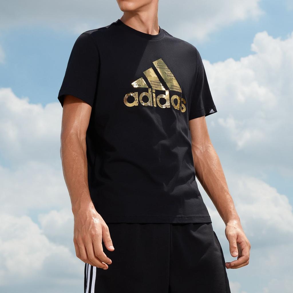 adidas M Fl Lg T Bronzing Logo Printing Sports Short Sleeve Black Men's GV2913
