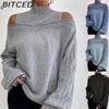 Fall/Winter Off-Shoulder Half-High Neck Sweater for Women - Oversized Knit Top