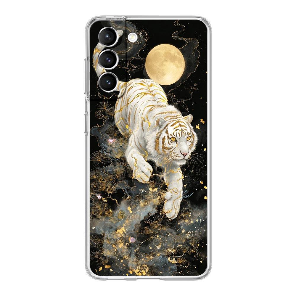 Чехол для телефона Samsung Galaxy S25 Edge S24 S23 FE S22 Ultra S20 S21 5G S10 Plus S10E Мягкий прозрачный чехол Животное Белый тигр