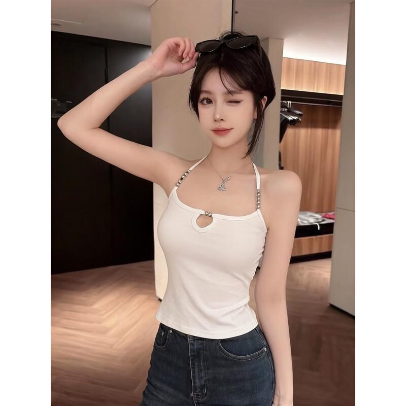 Женский соблазнительный топ-камзол с открытой спиной и бусинами, на бретельке-стойке