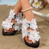 Fashion Women Shoes Thick Bottom Embroidery Flowers Slippers Women Vacation Beach Wedge Heel Sandals Woman 2025 Summer Platform Slides