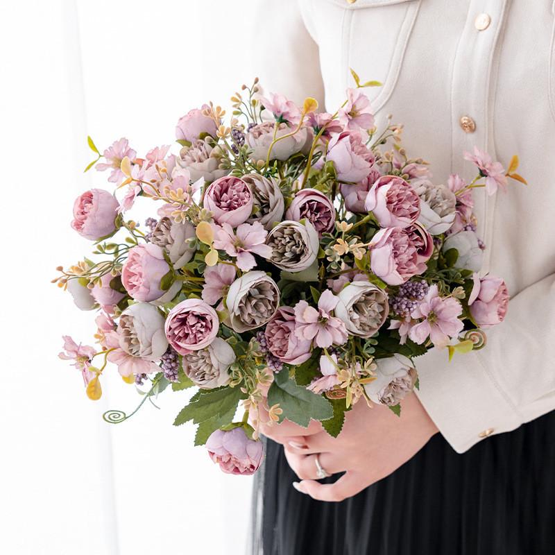 Шелковые Искусственные Цветы Чайные бутоны Розы пион Декор Свадебная стена Свадебные букеты Домашние наполнители для ваз Садовая вечеринка Милые украшения