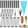 LMETJMA 33Pcs Cream Horn Mold Cannoli Forms Tubes Kit Stainless Steel Baking Cones Pastry Roll Horn Croissant Mold Sets JT163