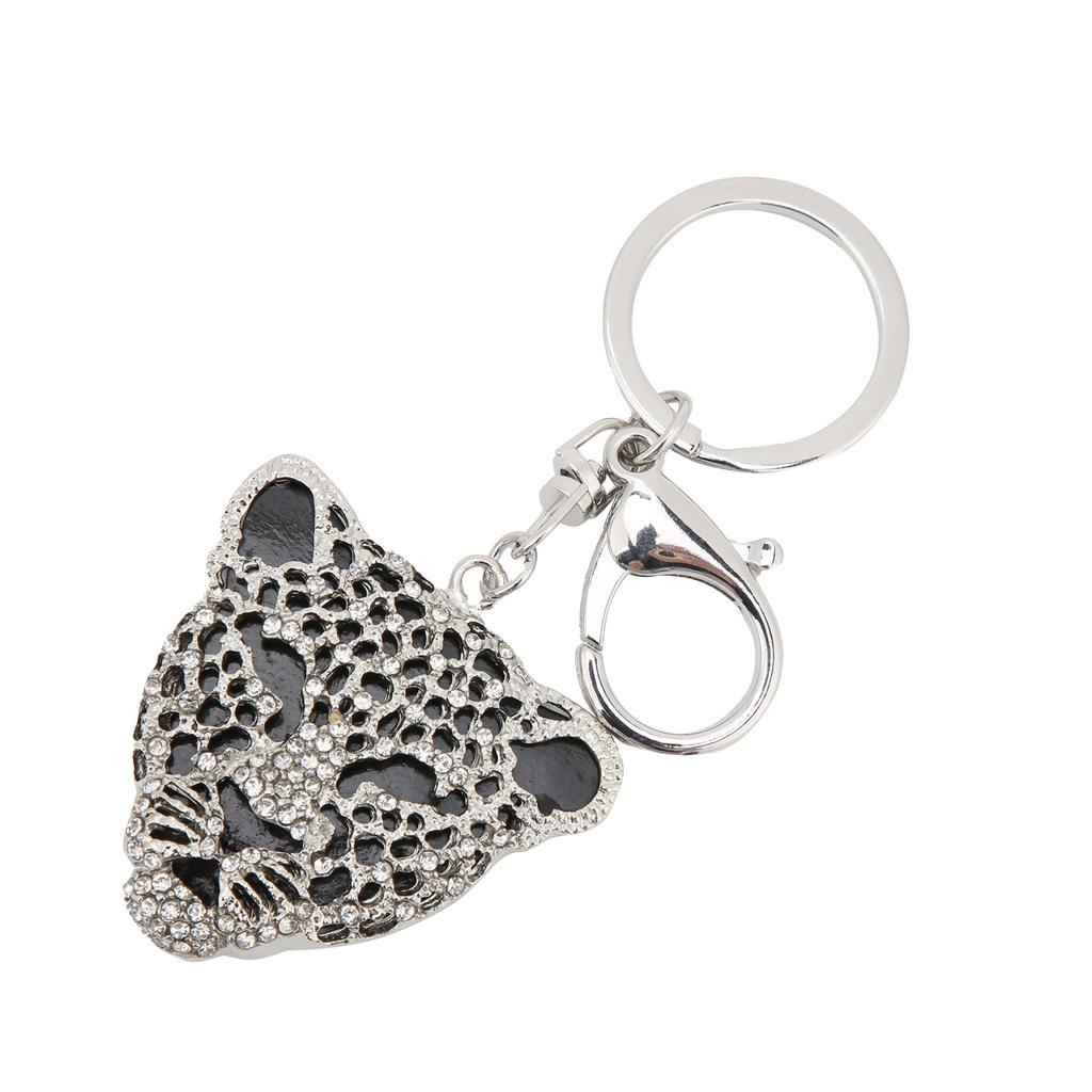 Брелок для ключей, изысканный, украшенный стразами, леопардовая голова, подвеска на сумку для автомобиля, подарок на день рождения для девочки(Серебряный )