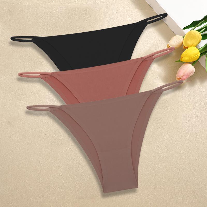 3Pcs/Set Women Seamless Panties Sexy Ultra-thin Briefs Female Ice Silk No Trace Underwear Low Rise Solid Color Soft Lingerie