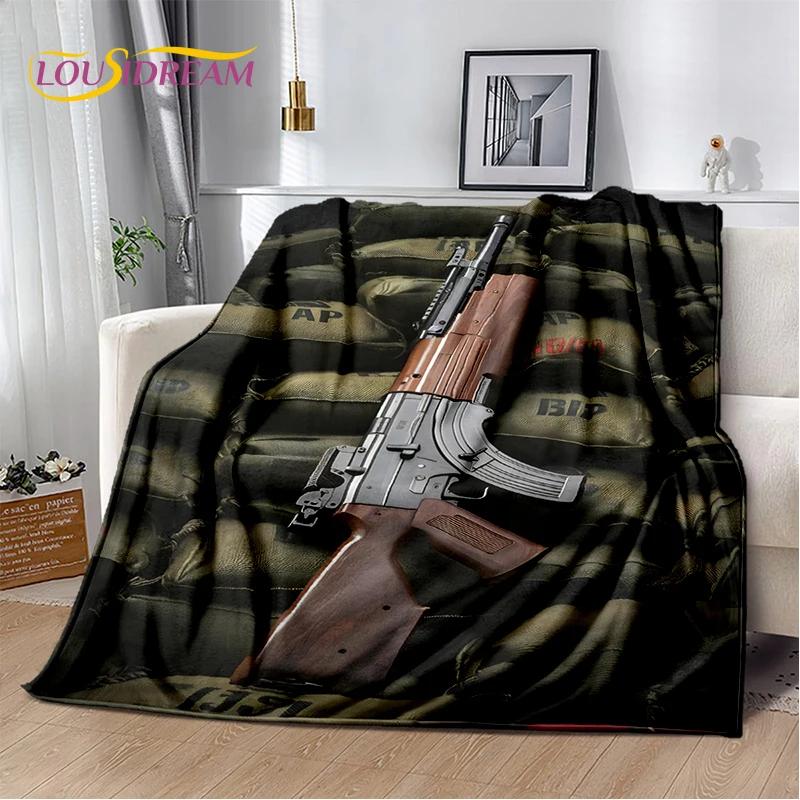 2025 New Retro Guns Pistol Ammunition Bullet Cartridge AK M4 Soft Flannel Blankets,Throw Blanket for Picnic Beds Sofa Bedroom