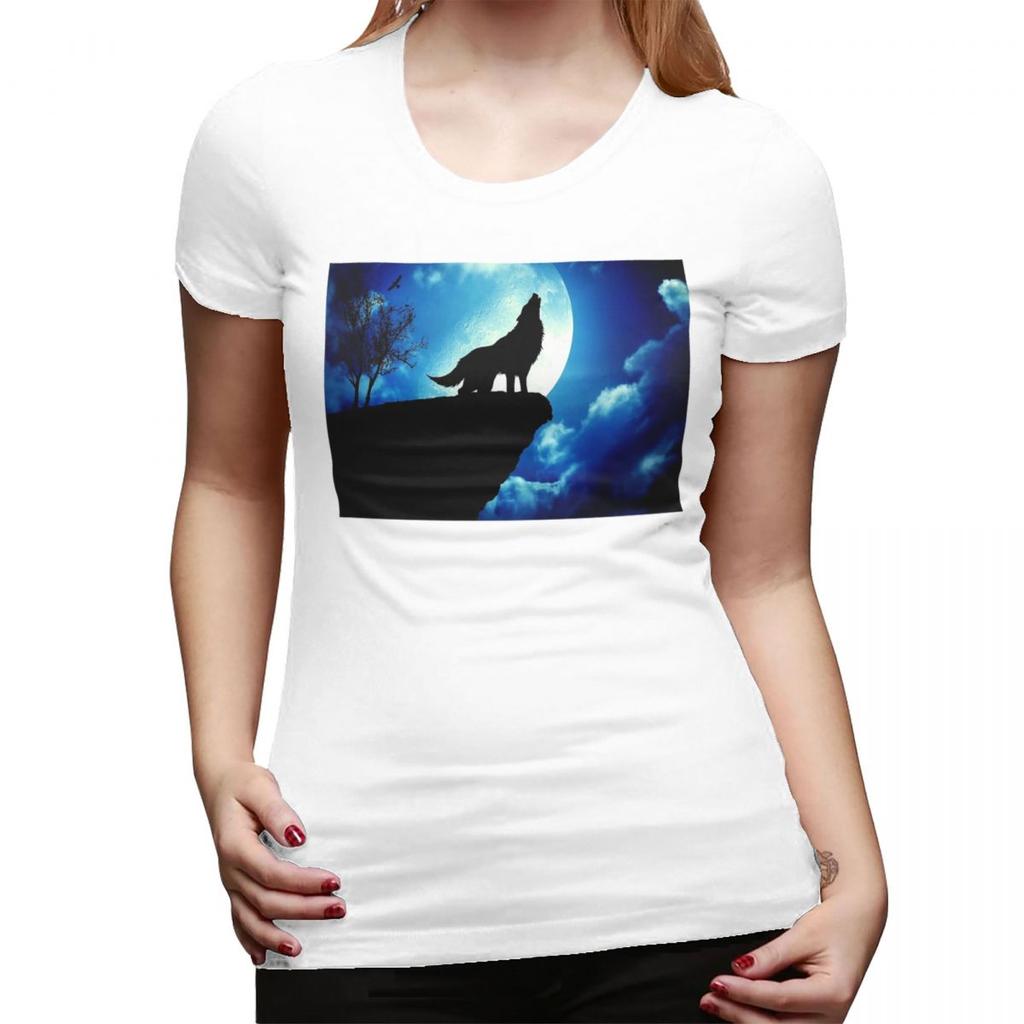 Howling Wolf TShirt for WOMEN Round Neck Streetwear T Shirts WOMENs Tees Short Summer Clothes Tops